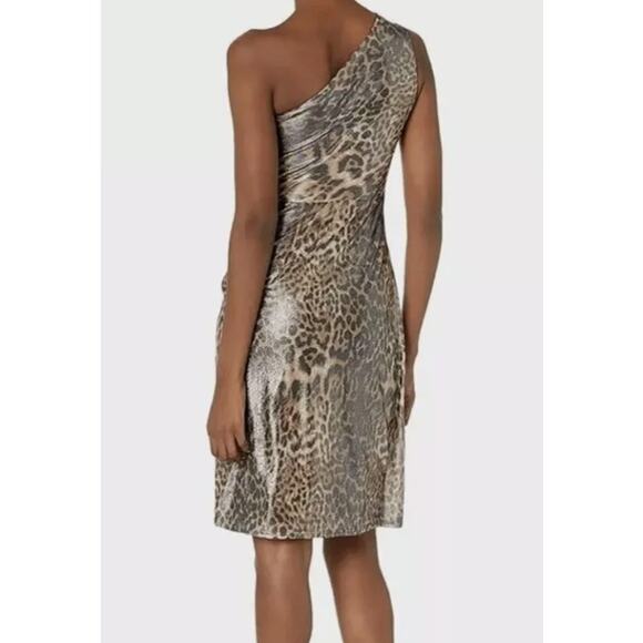New Tadashi Shoji Sho Womens M One Shoulder Dress Cocktail Animal Print Classic - Picture 4 of 12